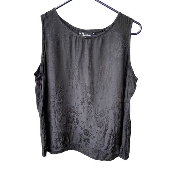 Channa’ size L black on black embroidered satin lace 2 piece tank & Cardigan - Picture 2 of 8